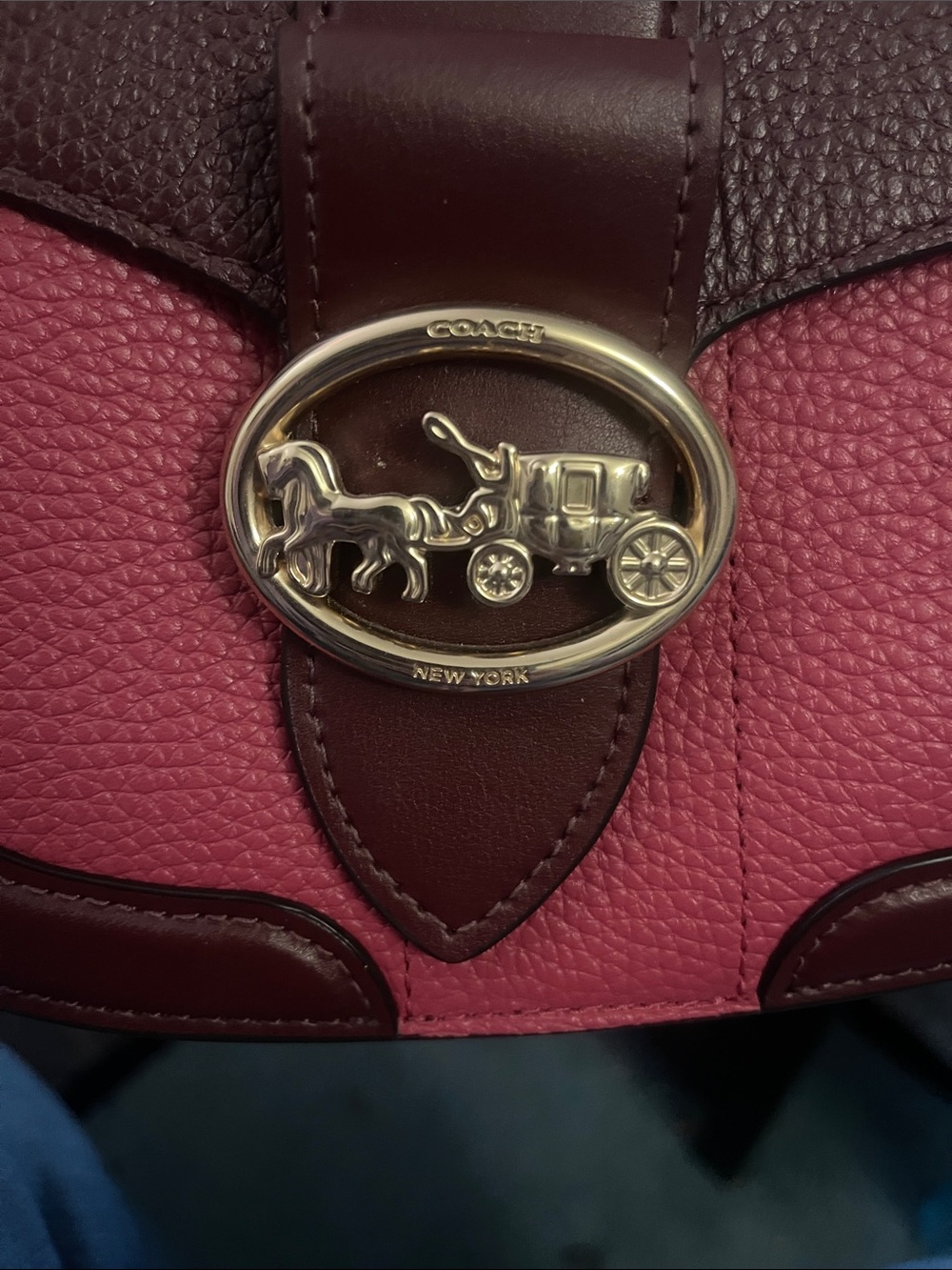 Coach Two-Tone Burgundy & Pink Leather Georgie Saddle Crossbody - Picture 8 of 13